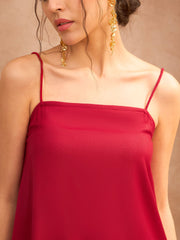 Women Maroon Embroidered Strappy Kurta With Palazzos