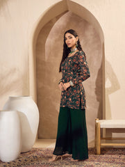 Women Green Floral Short Kurta With Palazzos