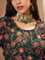 Women Green Floral Short Kurta With Palazzos