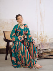 Women Green Floral Crop Top With Palazzo Pants & Shrug