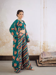 Women Green Floral Crop Top With Palazzo Pants & Shrug