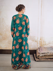 Women Green Floral Crop Top With Palazzo Pants & Shrug