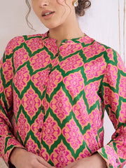 Shae by SASSAFRAS - Women Green Kasturi Crepe Front Button Top With Sharara Pants