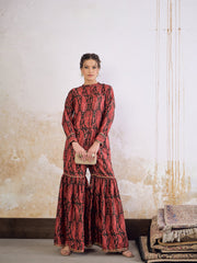 Women Emerald Kasturi Crepe Front Button Top With Sharara Pants