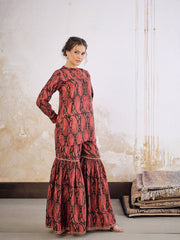 Shae by SASSAFRAS - Women Emerald Kasturi Crepe Front Button Top With Sharara Pants