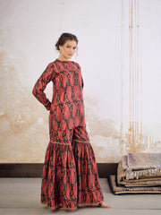 Women Emerald Kasturi Crepe Front Button Top With Sharara Pants