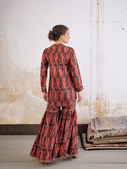 Women Emerald Kasturi Crepe Front Button Top With Sharara Pants
