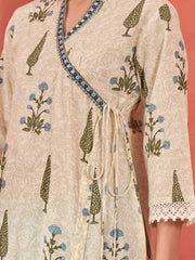 Women White Floral Wrap Kurta With Pencil Pants & Dupatta
