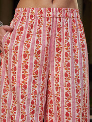 Women White & Red Floral Straight Kurta With Pencil Pants & Dupatta