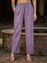 Women Grey Floral Gathered Kurta With Pencil Pants & Dupatta