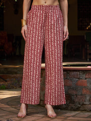 Women Maroon Floral V Neck Kurta With Pencil Pants & Dupatta