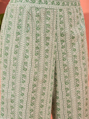 Women Sea Green Floral Straight Kurta With Pencil Pants & Dupatta