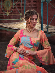 Women Orange Tie & dye Crop Top With Anarkali Skirt