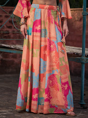 Women Orange Tie & dye Crop Top With Anarkali Skirt