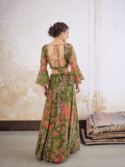Women Green  Tie & dye Crop Top With Anarkali Skirt