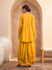 Women Mustard Embroidered Peplum Top With Dhoti Skirt