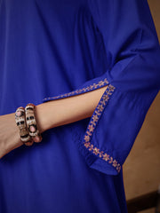 Women Navy Embroidered A-Line Top With Pants