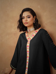 Women Black Embroidered A-Line Top With Straight Pants