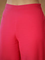 Women Fuchsia Embroidered A-Line Top With Straight Pants