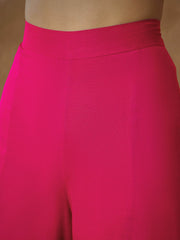 Women Fuchsia Embroidered Kaftan With Cami & Flared Pants