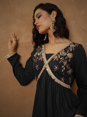 Women Black Embroidered Peplum Kurta With Sharara Pants