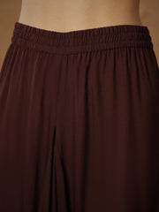 Women Brown Embroidered Short Kurta With Dhoti Skirt