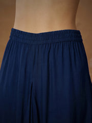 Women Navy Embroidered Short Kurta With Dhoti Skirt