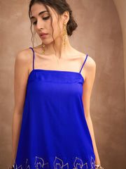 Women Navy Embroidered Strappy Kurta With Palazzos
