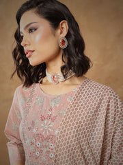 Women Peach Floral Anarkali Kurta With Pants & Dupatta