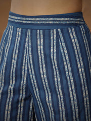 Women Navy Floral Tiered Anarkali Kurta With Pants & Dupatta