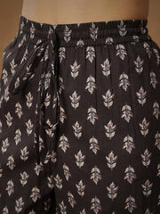 Women Black Floral Anarkali Kurta With Afghani Pants & Dupatta
