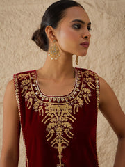 Maroon Velvet Sleeveless Top With Pleated Skirt Shae by SASSAFRAS