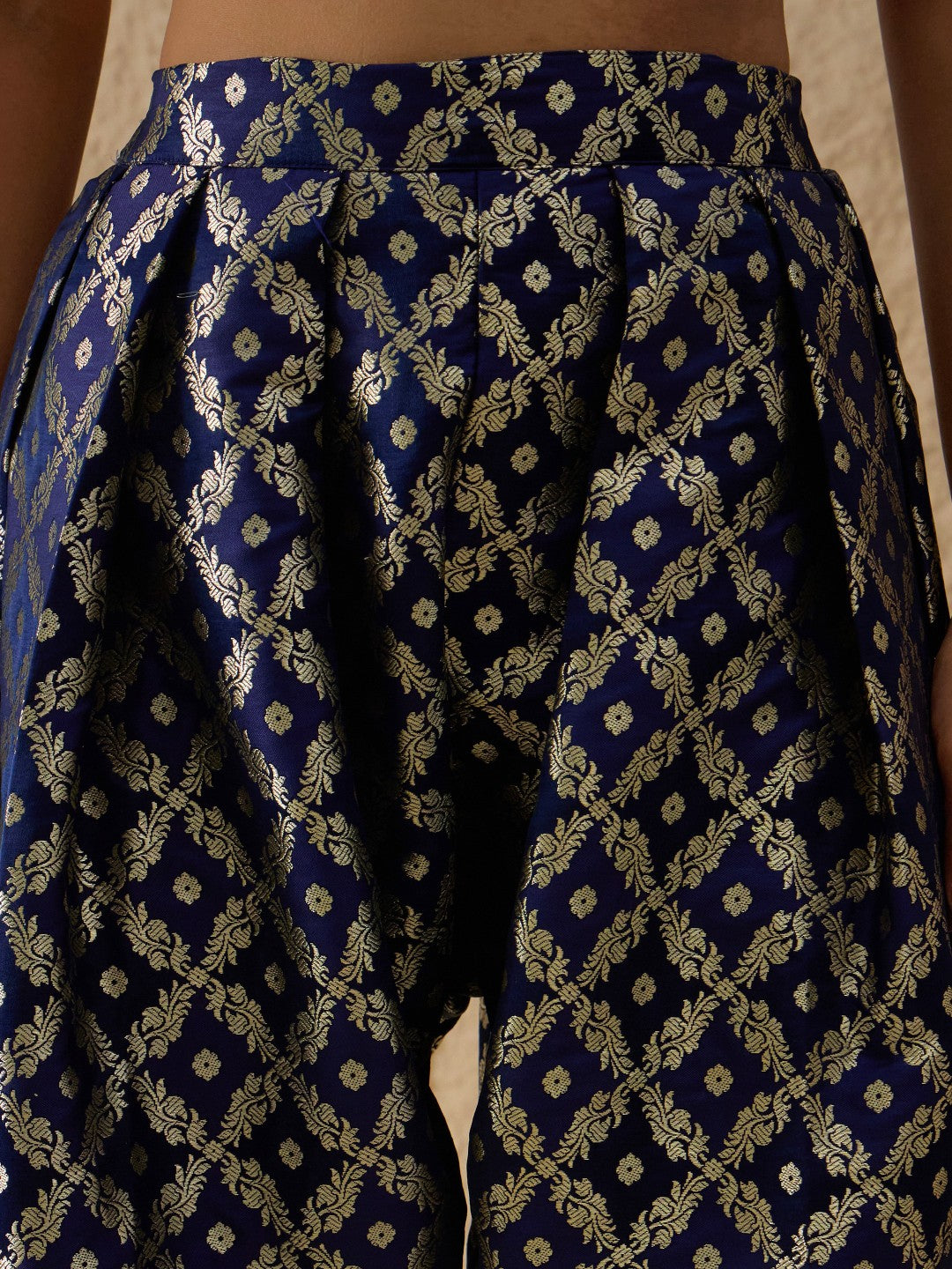 Navy Velvet Embroidered Short Kurta With Farshi Salwar Shae by SASSAFRAS