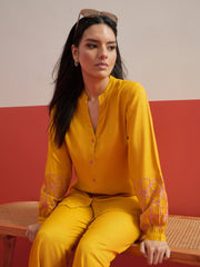 Yellow Sleeves Embroidered Shirt With Pants Shae by SASSAFRAS