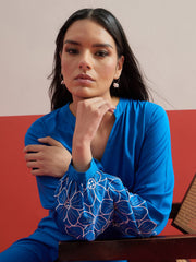 Cobalt Blue Sleeves Embroidered Shirt With Pants Shae by SASSAFRAS