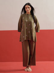 Olive All Over Embroidered Shirt With Palazzos Shae by SASSAFRAS