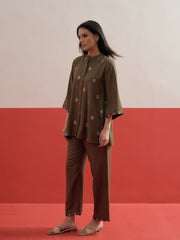 Olive All Over Embroidered Shirt With Palazzos Shae by SASSAFRAS