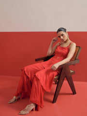 Red Embroidered Top With Layered Sharara Pants Shae by SASSAFRAS