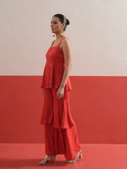 Red Embroidered Top With Layered Sharara Pants Shae by SASSAFRAS