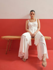 White Embroidered Top With Layered Sharara Pants Shae by SASSAFRAS