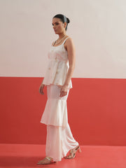 White Embroidered Top With Layered Sharara Pants Shae by SASSAFRAS