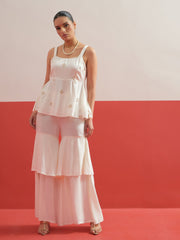 White Embroidered Top With Layered Sharara Pants Shae by SASSAFRAS