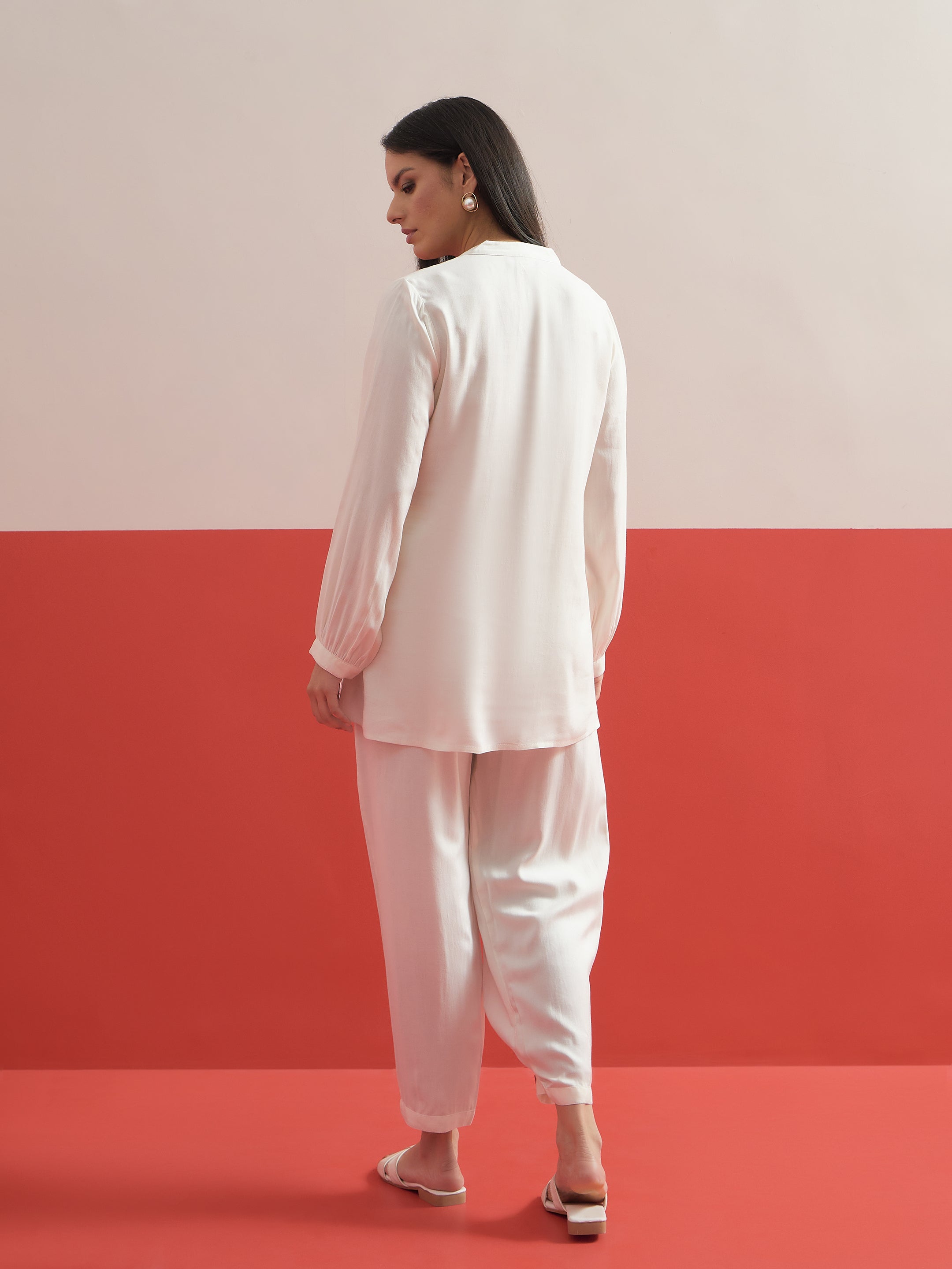 White Hem Embroidered Shirt With Pleated Pants Shae by SASSAFRAS