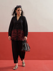 Black Hem Embroidered Shirt With Pleated Pants Shae by SASSAFRAS