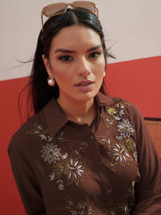 Brown Embroidered Hi Low Shirt With Balloon Pants Shae by SASSAFRAS