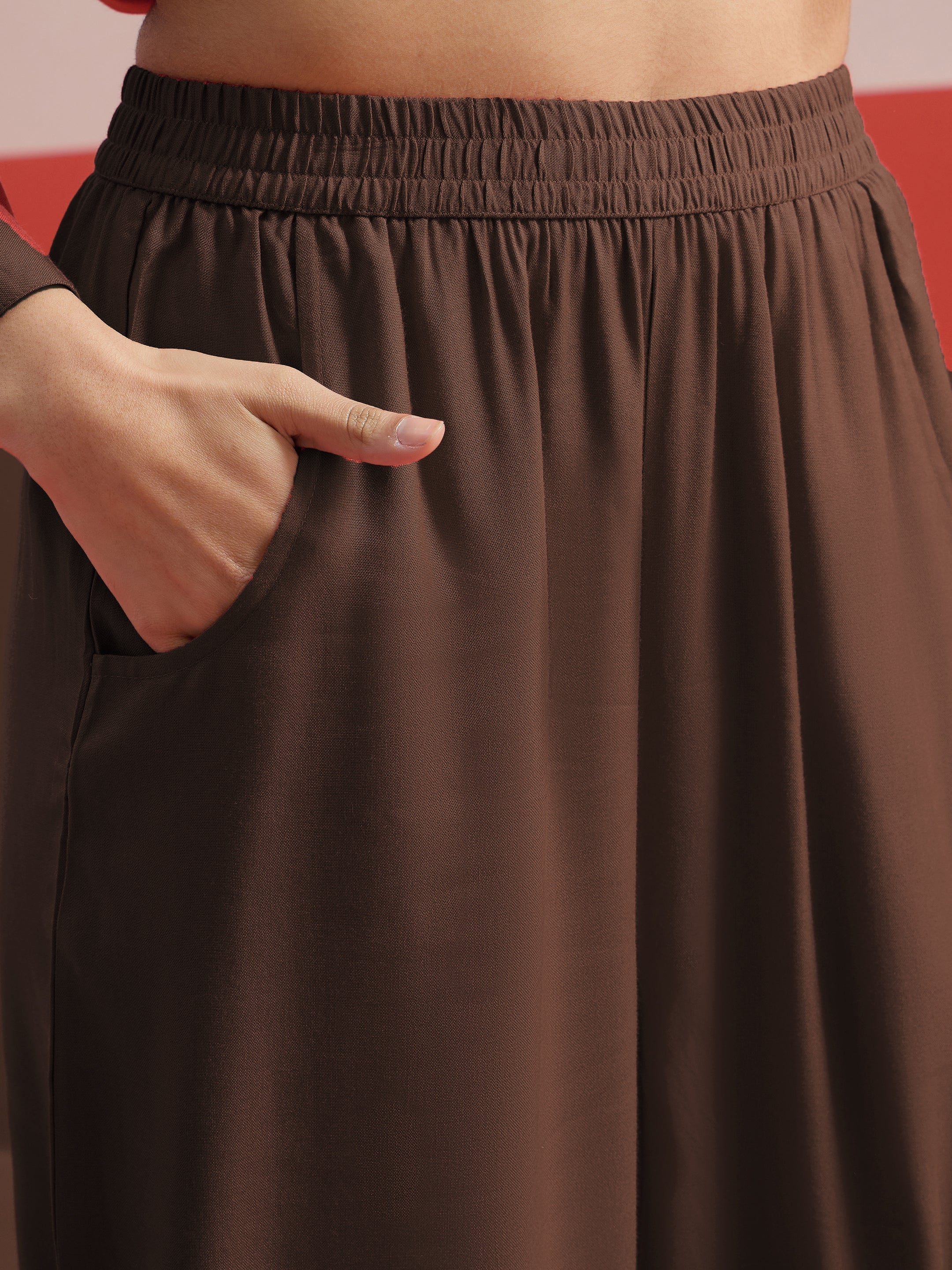 Brown Embroidered Hi Low Shirt With Balloon Pants Shae by SASSAFRAS