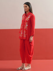Red Embroidered Hi Low Shirt With Balloon Pants Shae by SASSAFRAS