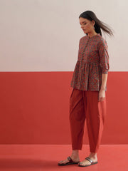 Maroon Geometric Peplum Top With Balloon Pants Shae by SASSAFRAS