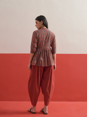 Maroon Geometric Peplum Top With Balloon Pants Shae by SASSAFRAS