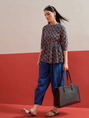 Blue Floral Geometric Peplum Top With Balloon Pants Shae by SASSAFRAS